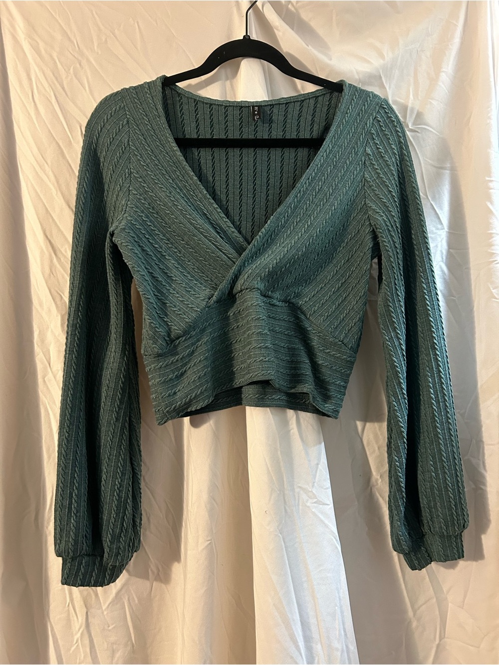 Zaful Teal Ribbed Wrap Crop Top